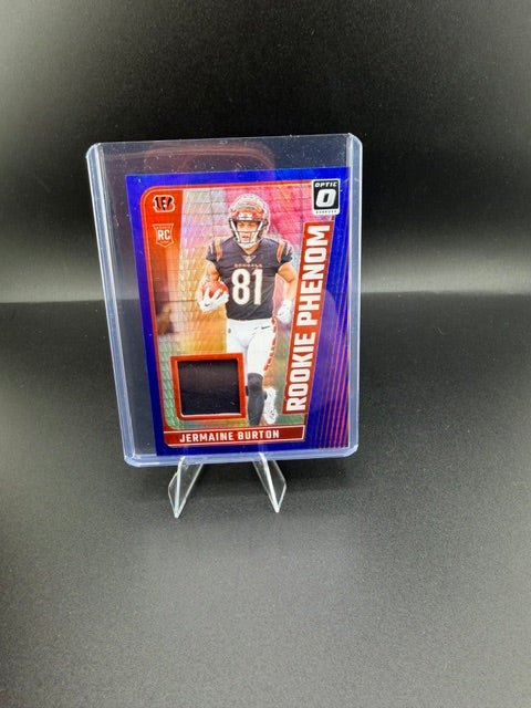 2024 Panini Donruss Optic Rookie Phenom Jermaine Burton Blue Hyper RPB-JBN Rookie Memorabilia Card - front
