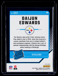2024 Panini Donruss Optic Rated Rookie Daijun Edwards #223 Pittsburgh Steelers - back
