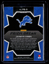 2023 Panini Prizm Football Prizm Break PB-5 Jahmyr Gibbs Rookie Lions - back