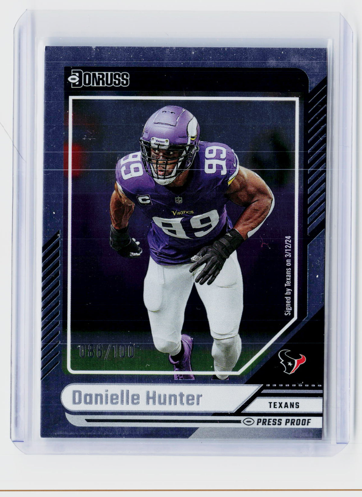 2024 Panini Donruss Danielle Hunter Press Proof #123 086/100 Houston Texans - front
