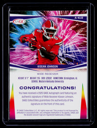 2025 SAGE Autograph Kisean Johnson A-KJ2 - back