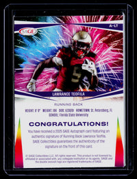 2025 SAGE Lawrance Teofila Autograph Card #A-LT - back