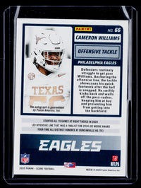 2025 Panini Score Football Rookies Signatures Cameron Williams #66 Auto RC Eagles - back