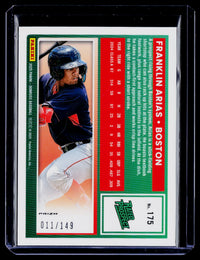 2025 Panini Donruss Rated Prospect Franklin Arias #175 Optic Green Velocity /149 - back
