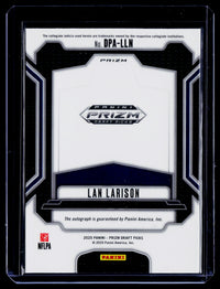 2025 Panini Prizm Draft Picks Draft Picks Autographs Lan Larison Green Prizm Rookie Auto DPA-LLN - back