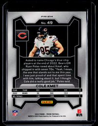 2023 Panini Prizm Football Cole Kmet #49 Chicago Bears - back
