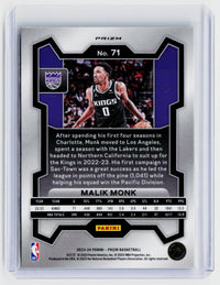 2023-24 Panini Prizm Green Prizm #71 Malik Monk Sacramento Kings - back