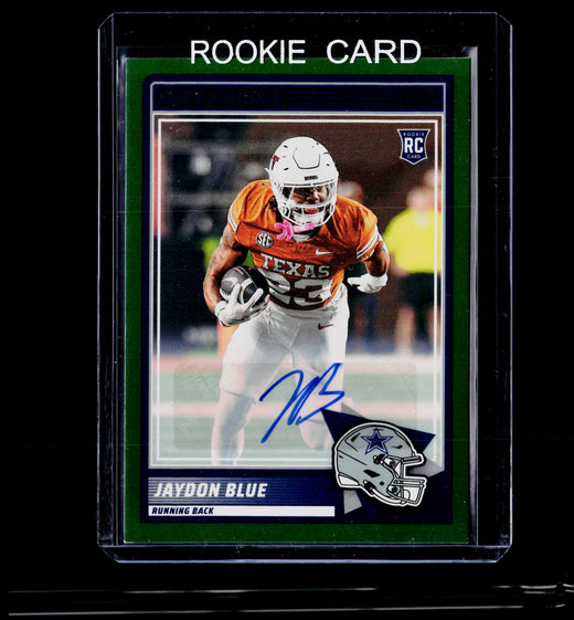 2025 Panini Score Football Rookies Signatures Jaydon Blue #39 Green Rookie Auto - front
