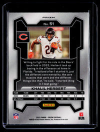 2023 Panini Prizm Football Khalil Herbert #51 Chicago Bears - back