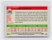 2025 Topps Chrome Chris Bassitt #195 Green Refractor /99 Autograph 32/99 Toronto Blue Jays - back