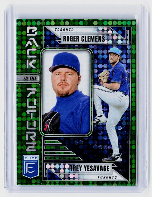 2026 Panini Donruss Elite Baseball Back to the Future Green #9 Roger Clemens Trey Yesavage - front