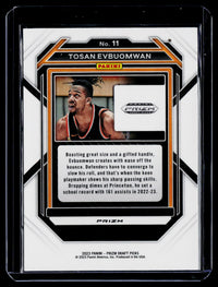 2023 Panini Prizm Draft Picks Tosan Evbuomwan #11 Red Prizm Rookie Card - back