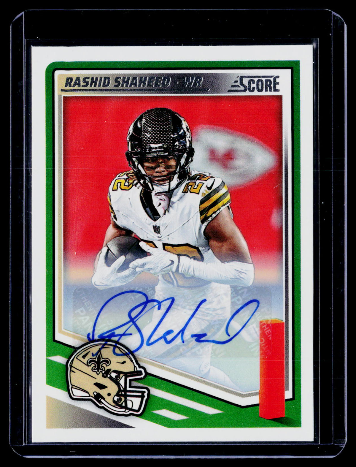 2025 Panini Score Football Rashid Shaheed #191 Base Signatures Green Auto - front
