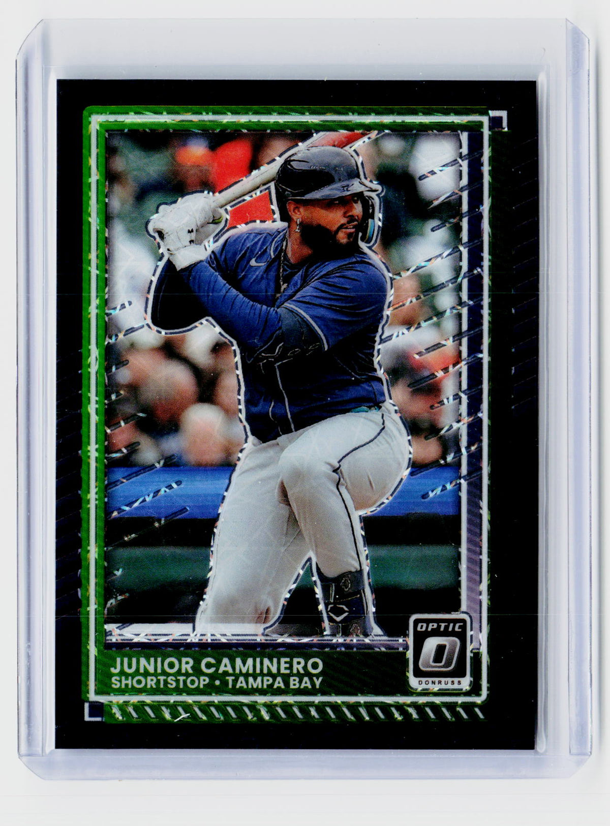 2025 Panini Donruss Optic Junior Caminero #40 Green Holo 06/39 - front