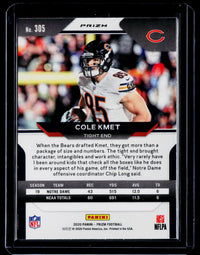 2020 Panini Prizm Football Cole Kmet Rookie Card #305 Chicago Bears - back