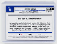 2025 Topps Update Series MLB All-Star Game ASG-1 Shohei Ohtani Los Angeles Dodgers - back