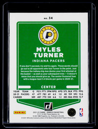 2021-22 Panini Donruss Basketball Myles Turner #34 - back