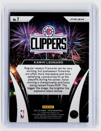 2021-22 Panini Prizm Basketball Fireworks Kawhi Leonard #7 Los Angeles Clippers - back