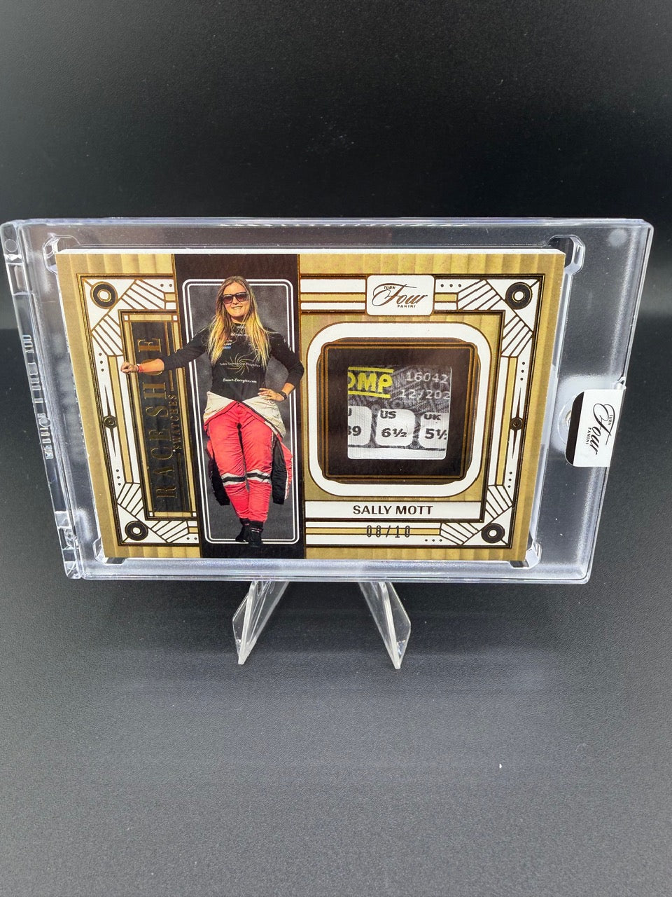 2026 Panini Turn Four Racing Sally Mott Race-Worn Material #RS-SMT /10 - front