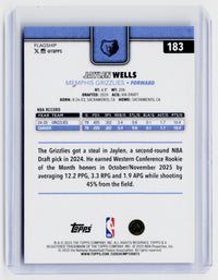 2025 Topps Basketball Jaylen Wells Rookie Card #183 Memphis Grizzlies - back