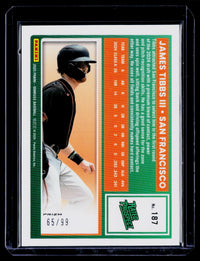 2025 Panini Donruss Baseball Rated Prospect James Tibbs III #187 Red Prizm Optic /99 - back