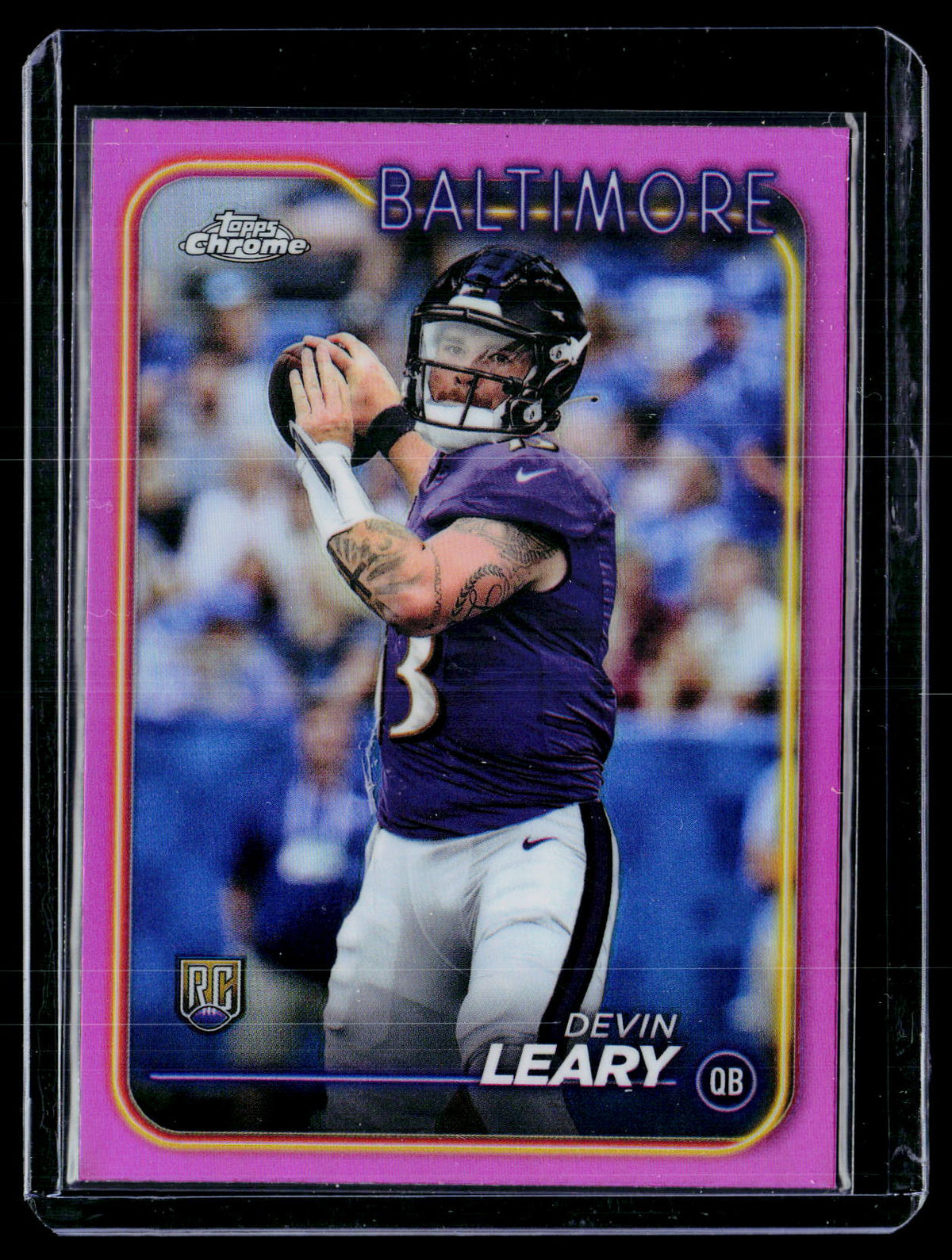 2024 Topps Chrome Football Devin Leary Pink Refractor Rookie #248 - front