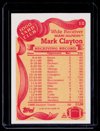 1989 Topps 1000 Yard Club #12 Mark Clayton Miami Dolphins - back