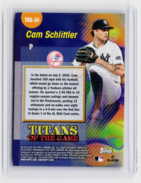 2026 Topps Titans of the Game Cam Schlittler RC #TOG-34 New York Yankees - back