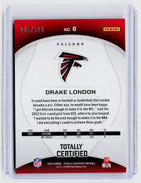 2024 Panini Totally Certified Football Drake London #6 Mirror Neon Orange /399 - back