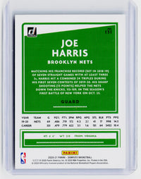 2020-21 Panini Donruss Green Laser #131 Joe Harris Brooklyn Nets - back