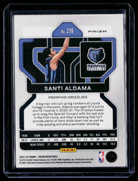 2021-22 Panini Prizm Lazer Prizm Rookie Santi Aldama #276 Memphis Grizzlies - back