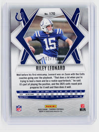 2025 Panini Phoenix Football Riley Leonard Blue Rookie Card #170 /199 - back