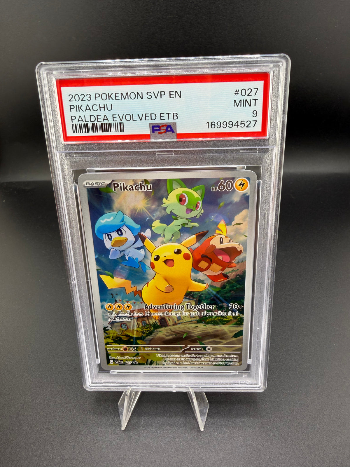 2023 Pokémon Paldea Evolved ETB Promo Pikachu SVP EN 027 PSA 9 - front