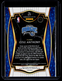 2020-21 Panini Select Basketball Cole Anthony #177 Premier Level Red White Orange Shimmer Rookie Card - back