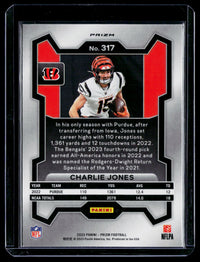 2023 Panini Prizm Football Charlie Jones Green Prizm Rookie #317 - back