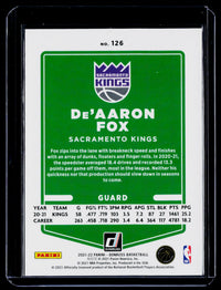 2021-22 Panini Donruss Basketball De'Aaron Fox #126 Sacramento Kings - back