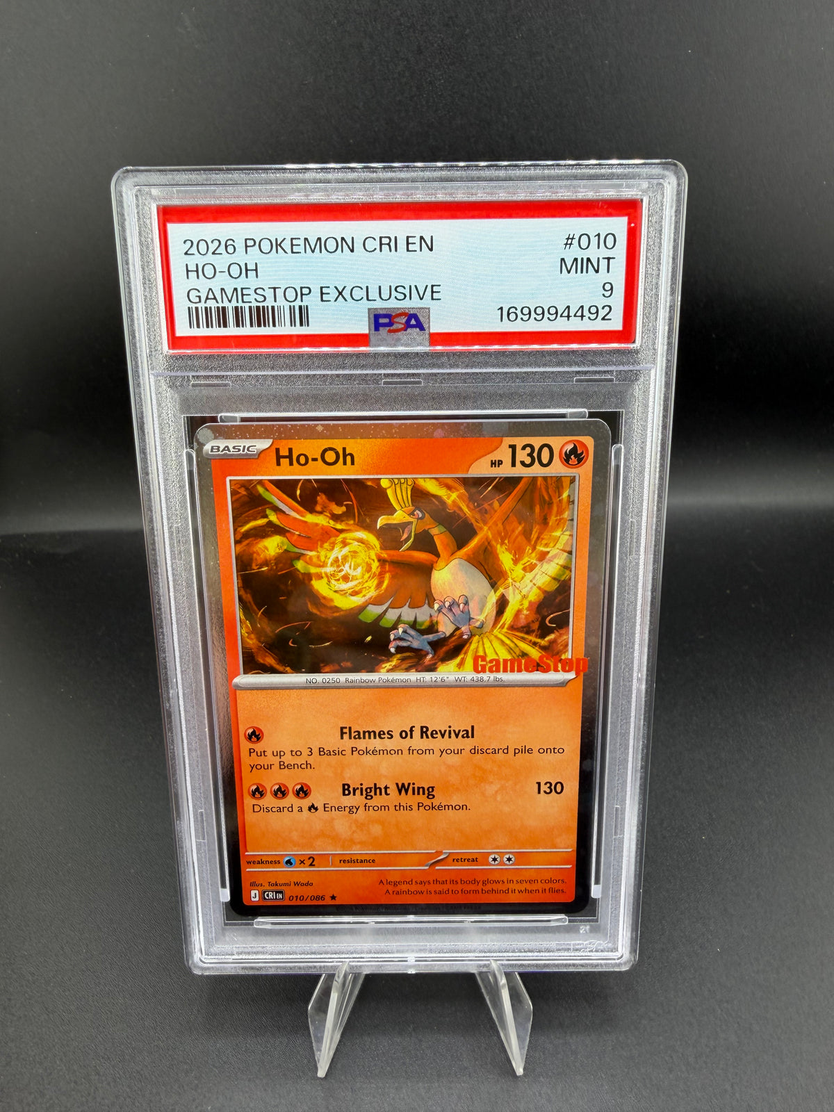 2026 Pokémon Crimson Ho-Oh #010 GameStop Exclusive PSA 9 - front