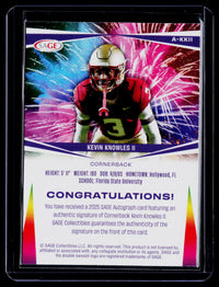 2025 SAGE HIT Autographs High Series Kevin Knowles II Auto #A-KKII - back