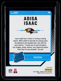 2024 Panini Donruss Optic Rated Rookie Adisa Isaac #202 Ravens - back