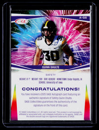 2025 SAGE Autograph Quinn Shulte University of Iowa A-QS - back