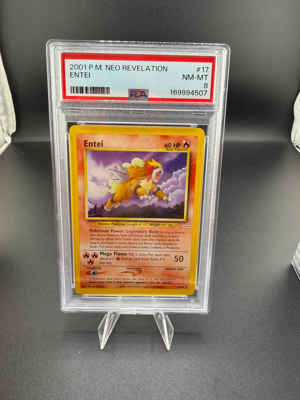 2001 Pokémon Neo Revelation Entei #17 PSA 8 NM-MT - front
