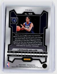 2023-24 Panini Prizm Green Prizm Rookie Leonard Miller #155 Minnesota Timberwolves - back