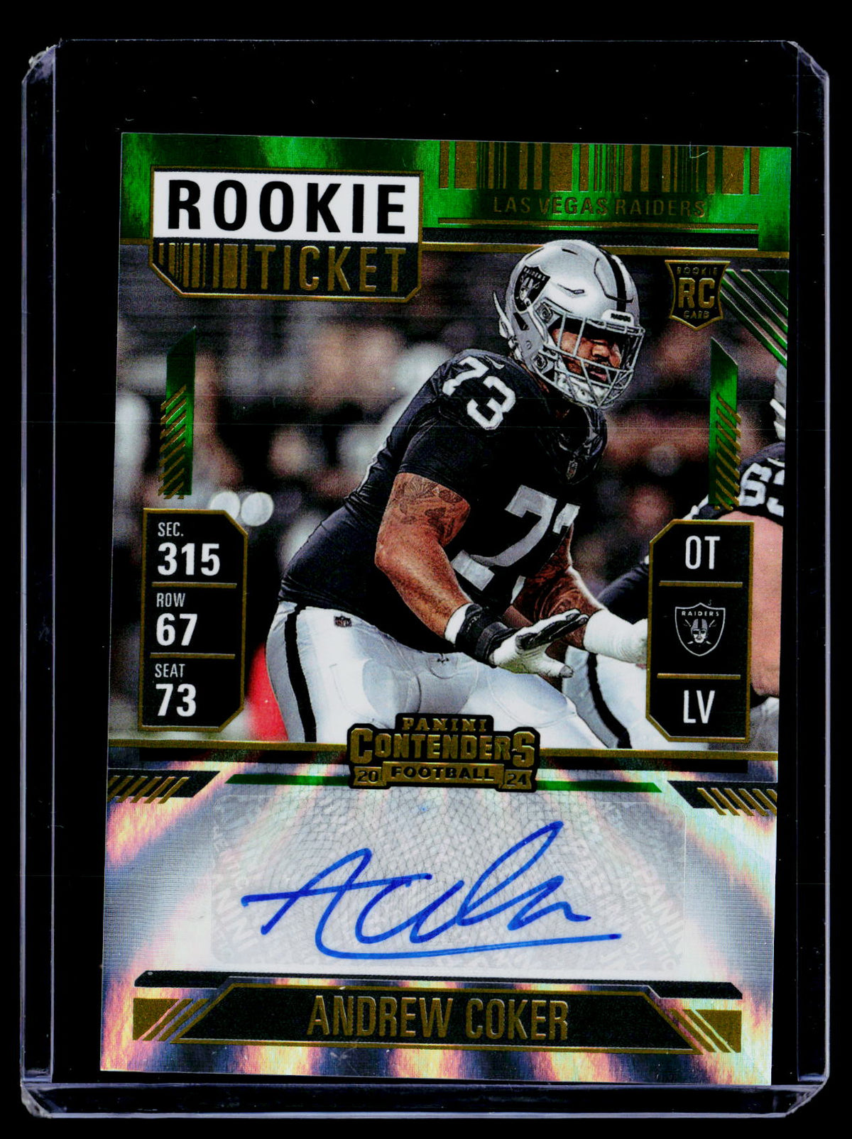 2024 Panini Contenders Football Rookie Ticket Andrew Coker #299 Green Laser Auto - front