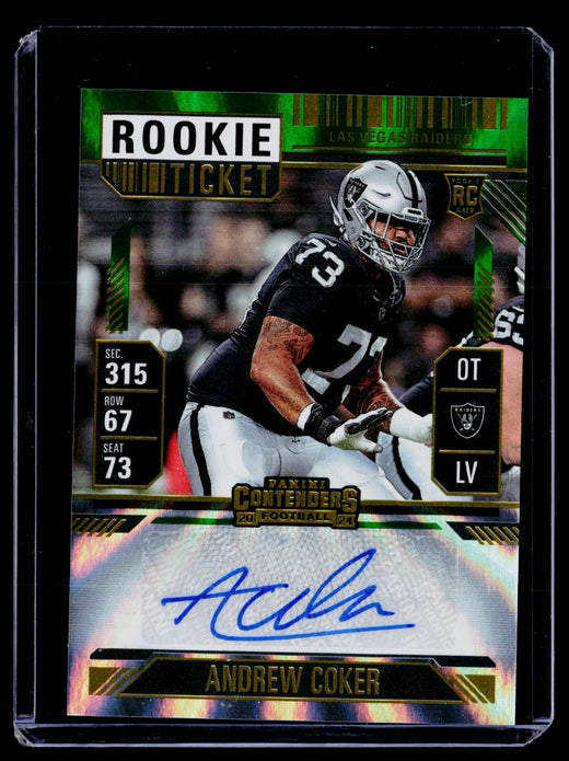 2024 Panini Contenders Football Rookie Ticket Andrew Coker #299 Green Laser Auto - front