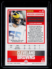 2025 Panini Score Football Base Rookie Signatures Mason Graham #22 Autograph - back