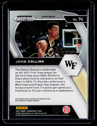 2021 Panini Prizm Draft Picks John Collins #94 Wake Forest - back