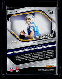 2025 Panini Prizm Football Drew Brees Green Wave #266 - back