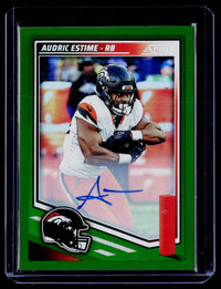 2025 Panini Score Football Base Signatures Audric Estime Green Rookie Auto #172 - front