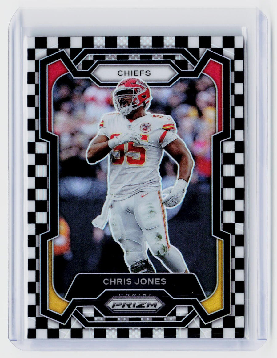 2023 Panini Prizm Football Chris Jones #142 Black and White Checkerboard Prizm Kansas City Chiefs - front
