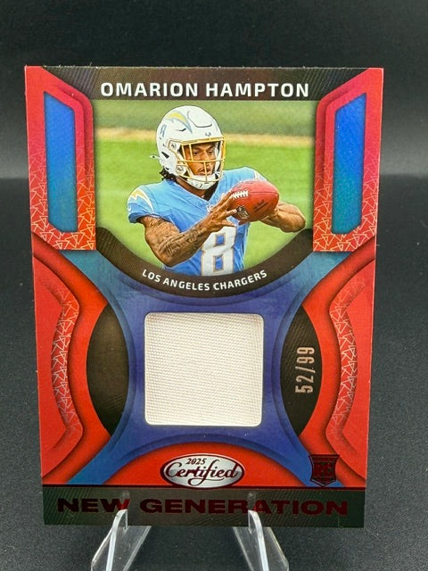 2025 Panini Certified New Generation Jerseys Omarion Hampton Mirror Red Rookie #NGJ-OHN /99 - front